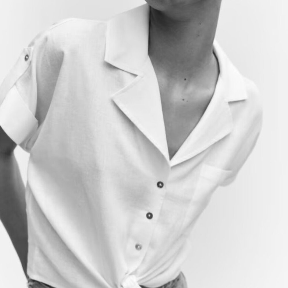 Mango Linen Shirt with bow - Size Large